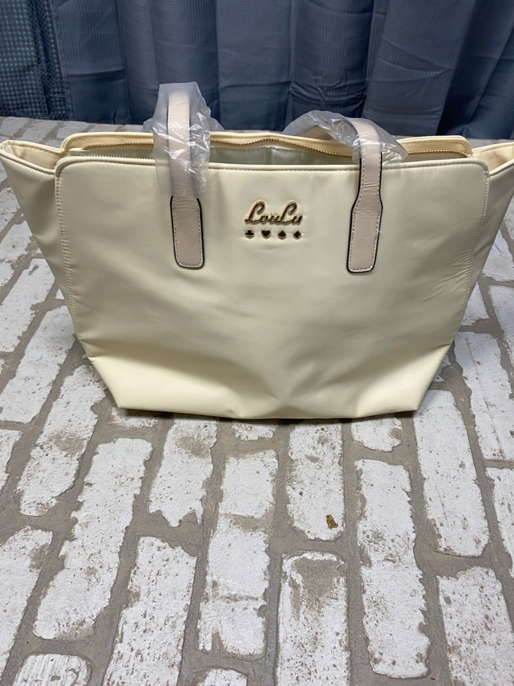 NEW LouLu Cream Tote Bag Gold Hardware Accent Shoulder Purse NWT